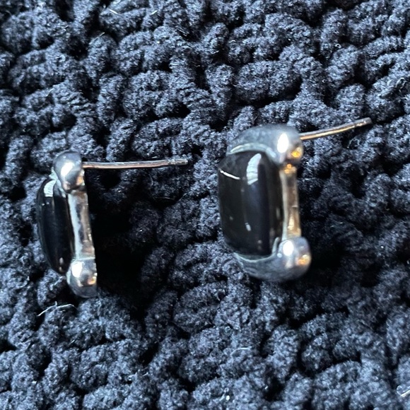 Vintage Onyx Sterling Silver Square Stud Earrings 925 - Picture 5 of 7